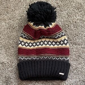 Free People Beige, Grey, Black and Maroon Pom Pom Beanie